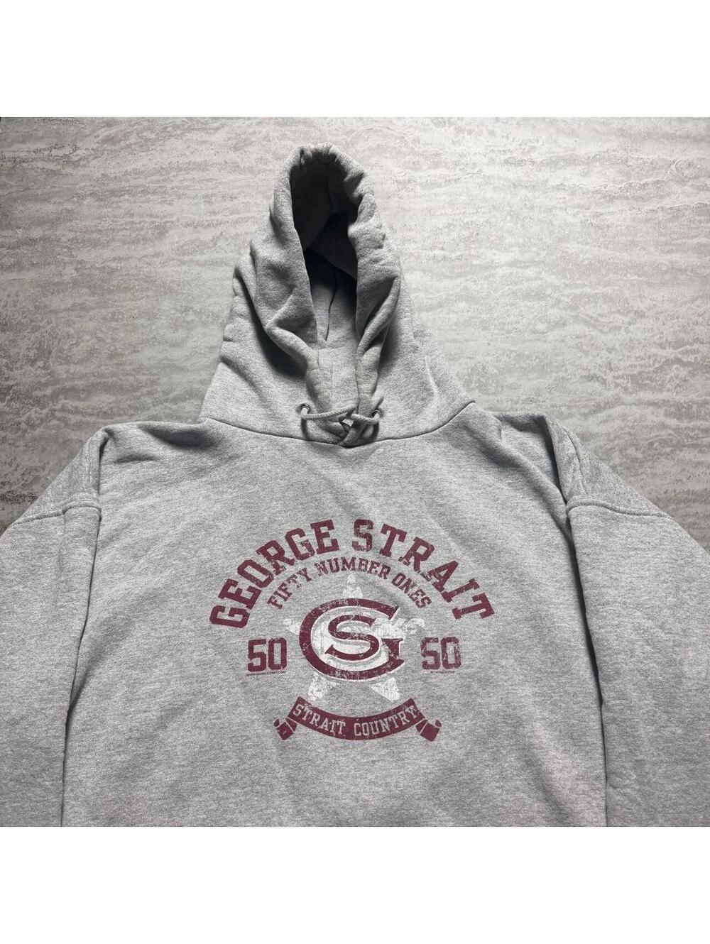 Y2K George Strait 50 Number Ones Hoodie Large Gray